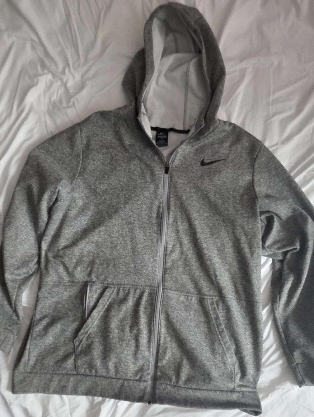 Nike Dri Fit Gray Full-Zip Hooded Sweatshirt with Black Swoosh